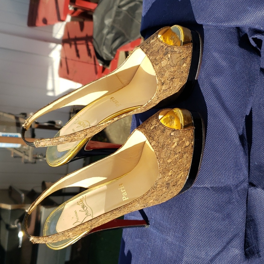 Authentic Christian Louboutin Cork Slingback sz 37 1/2 - Picture 4 of 9